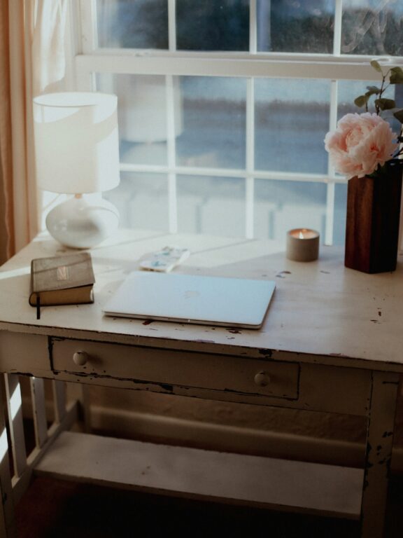 Closed laptop on desk