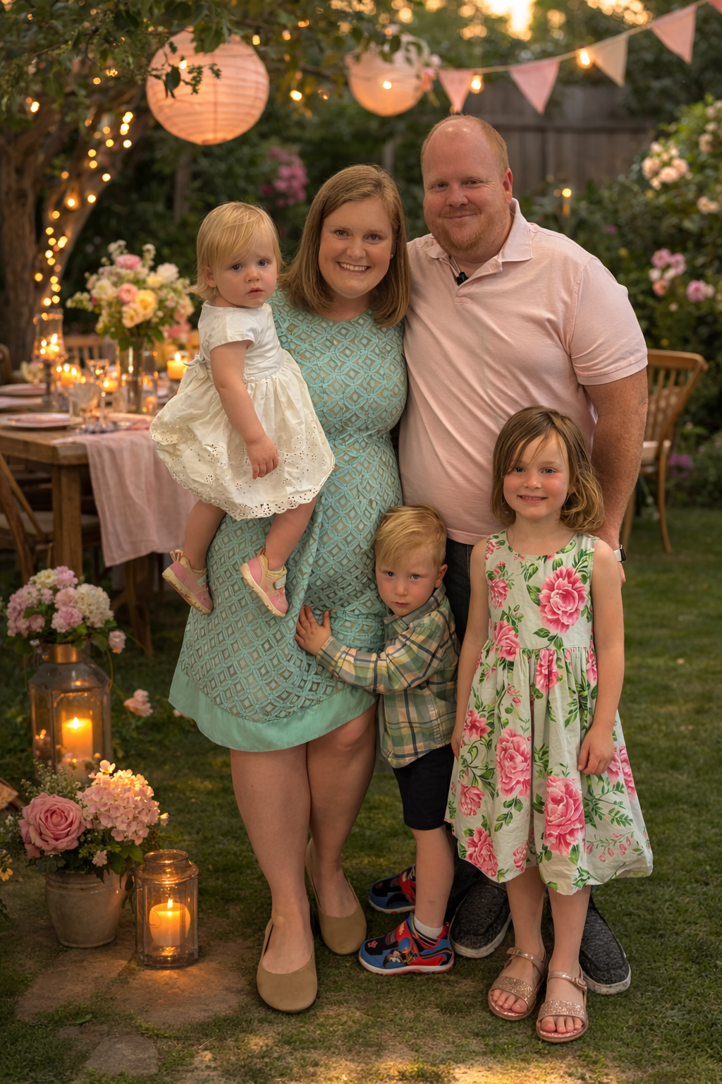 family at garden party